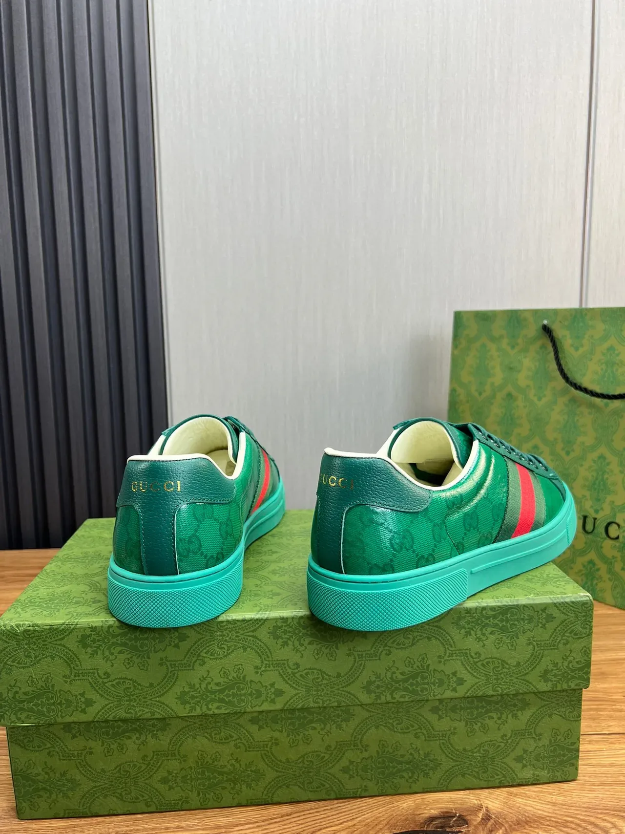 Gucci Verde Azul Superior Brillante GG Monogram Print Zapatillas Lifestyle 5