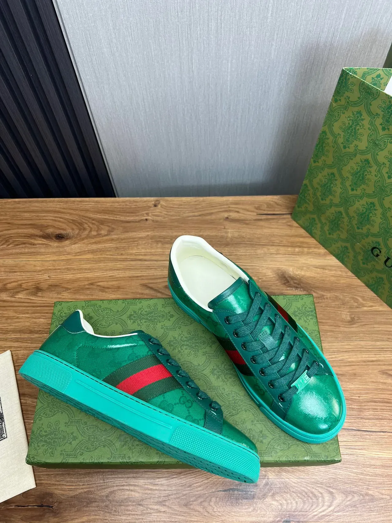 Gucci Verde Azul Superior Brillante GG Monogram Print Zapatillas Lifestyle 6