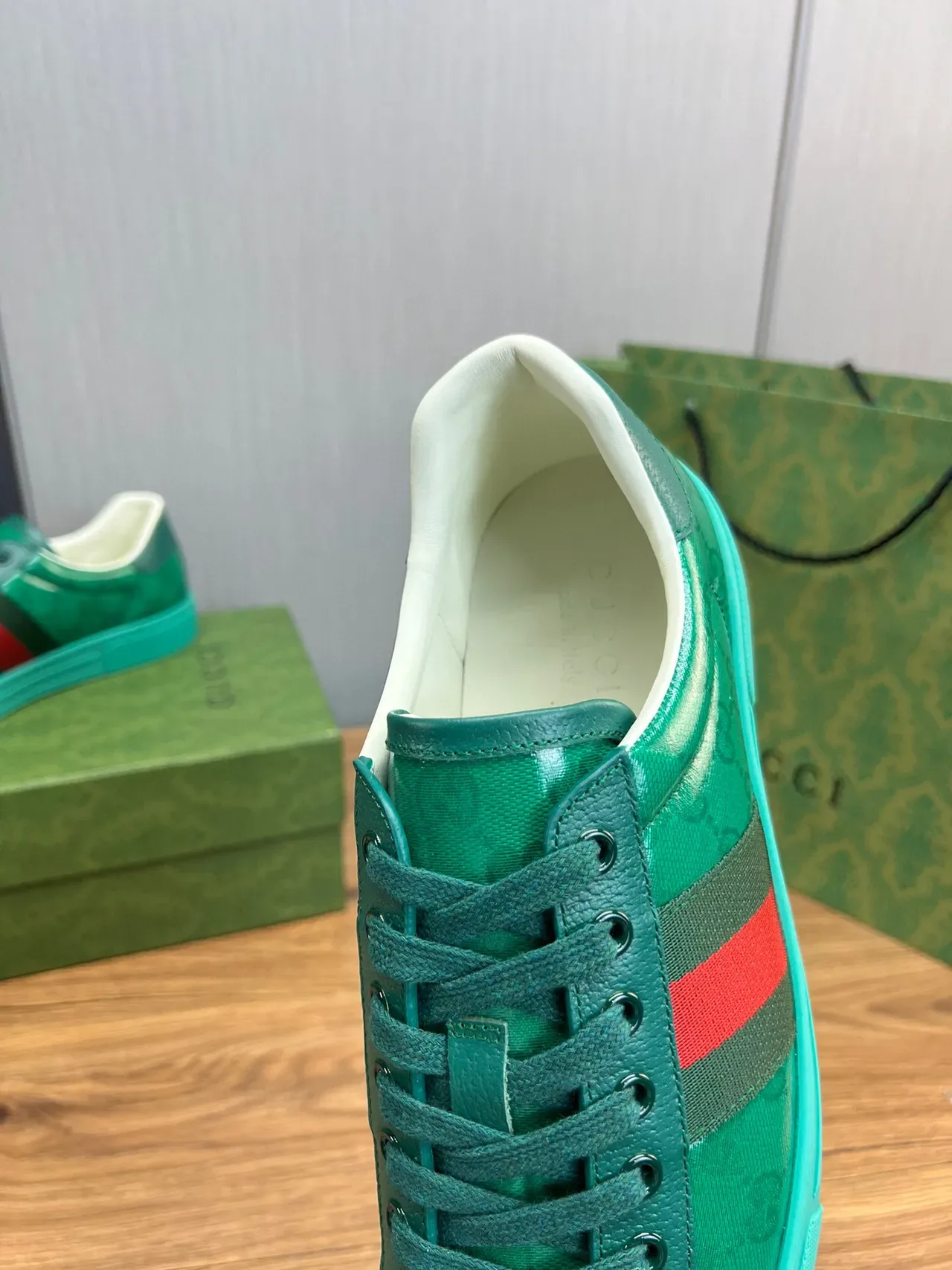 Gucci Verde Azul Superior Brillante GG Monogram Print Zapatillas Lifestyle 8