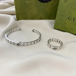 Gucci Grill Pulsera Plata Negro Cadena Retorcida Entrelazada Interlocking G Logo
