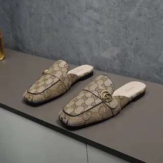 Gucci Horsebit 1955 beige marrón GG monograma lienzo Square Toe zapatos casuales
