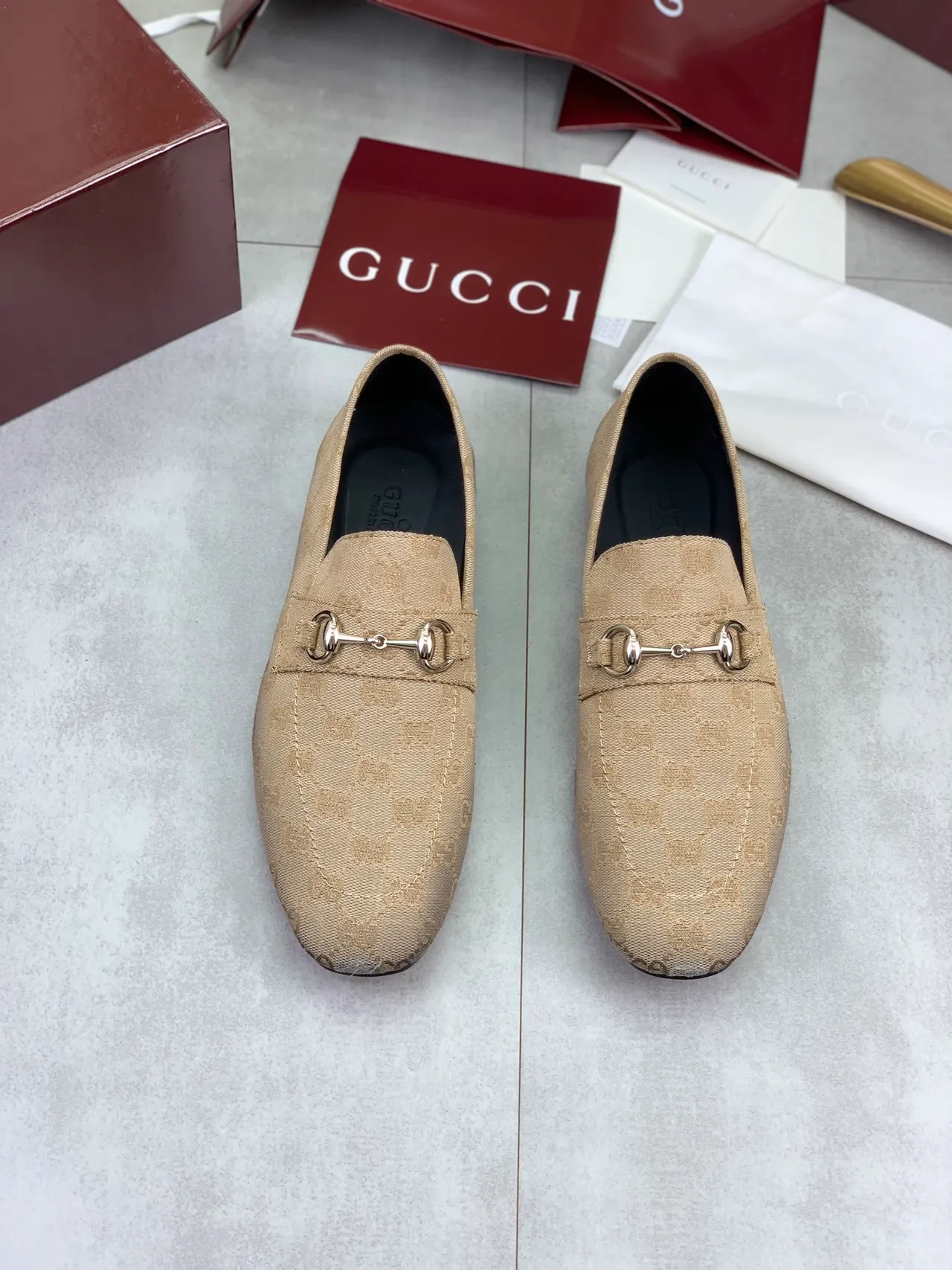 Gucci Horsebit 1955 Beige GG Monogram Loafers 5