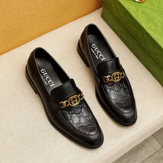 Gucci Horsebit 1955 কালো সোনালি এমবসড GG মনোগ্রাম বাকল লোফার
