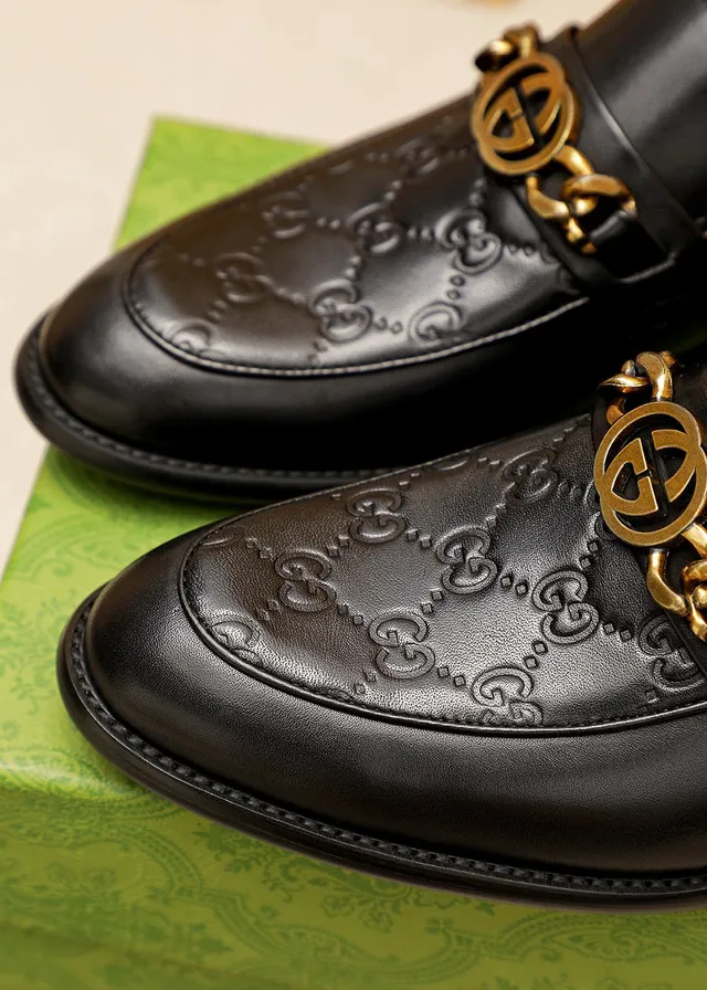 Gucci Horsebit 1955 Noir Or embossé GG monogram boucle mocassin 6