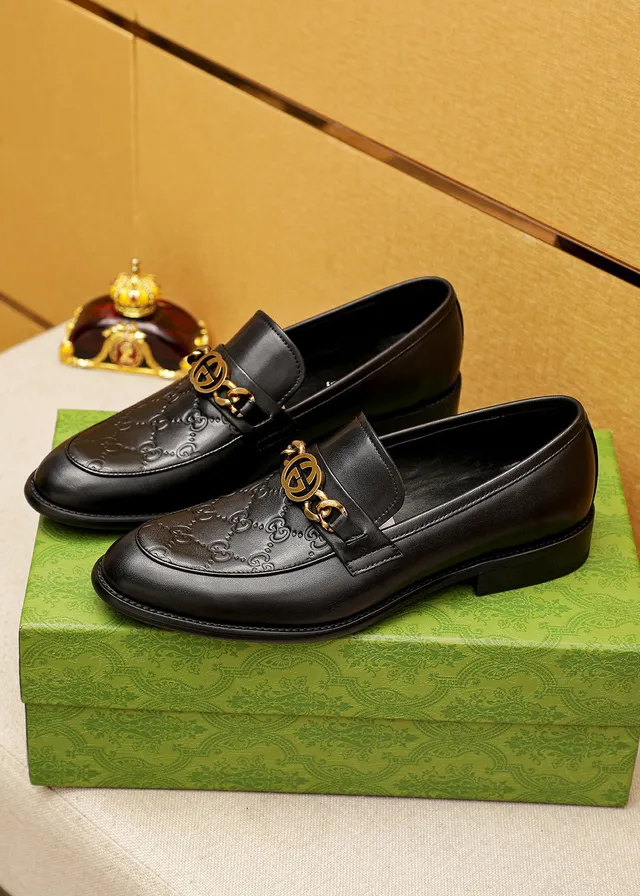 Gucci Horsebit 1955 Noir Or embossé GG monogram boucle mocassin 8