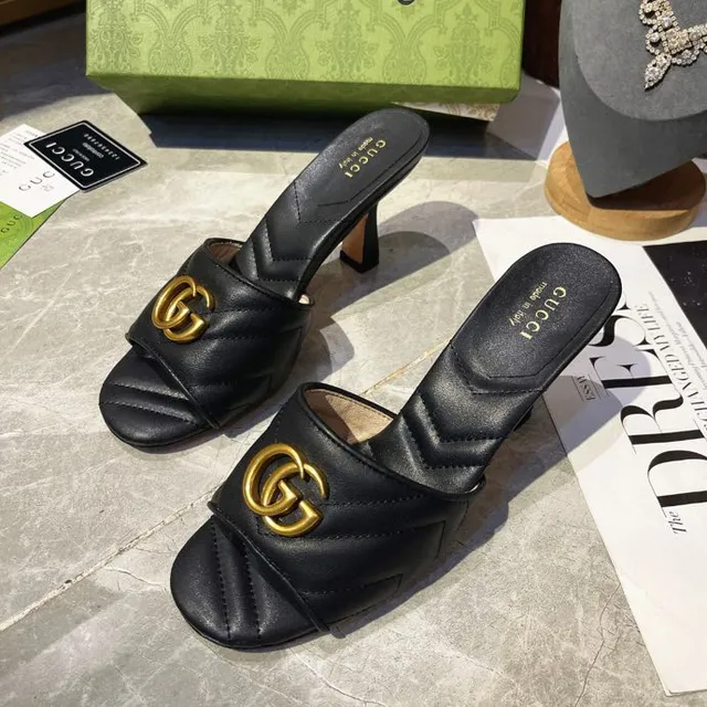 Gucci Horsebit 1955 काली सोने की क्विल्टेड चमड़ी interlocking G बकिल ब्लॉक हील 4