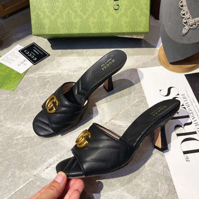 Gucci Horsebit 1955 काली सोने की क्विल्टेड चमड़ी interlocking G बकिल ब्लॉक हील 6