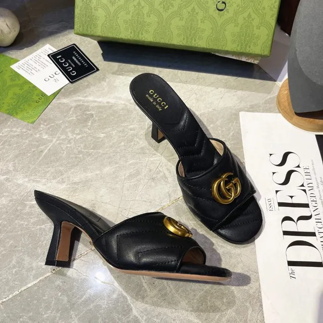 Gucci Horsebit 1955 काली सोने की क्विल्टेड चमड़ी interlocking G बकिल ब्लॉक हील 7