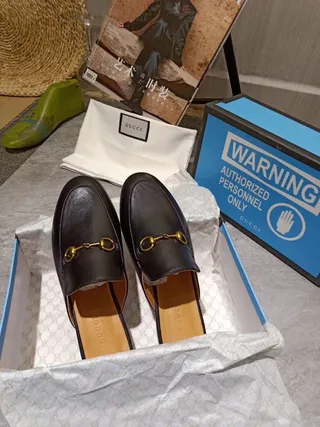 Gucci Horsebit 1955 黑色皮革金 Horsebit 穆勒乐福鞋 3
