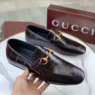 Gucci Horsebit 1955 Mocassine Marron avec Boucle Or en Cuir Croc-Embossed