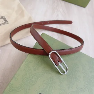 Gucci Horsebit 1955 棕色银色窄光滑皮革腰带