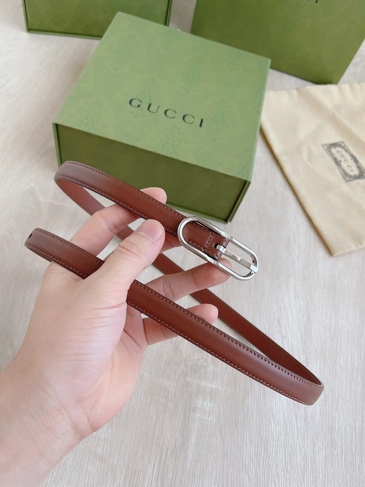 Gucci Horsebit 1955 Cinto Marrom Prateado Estreito Suave de Couro 2