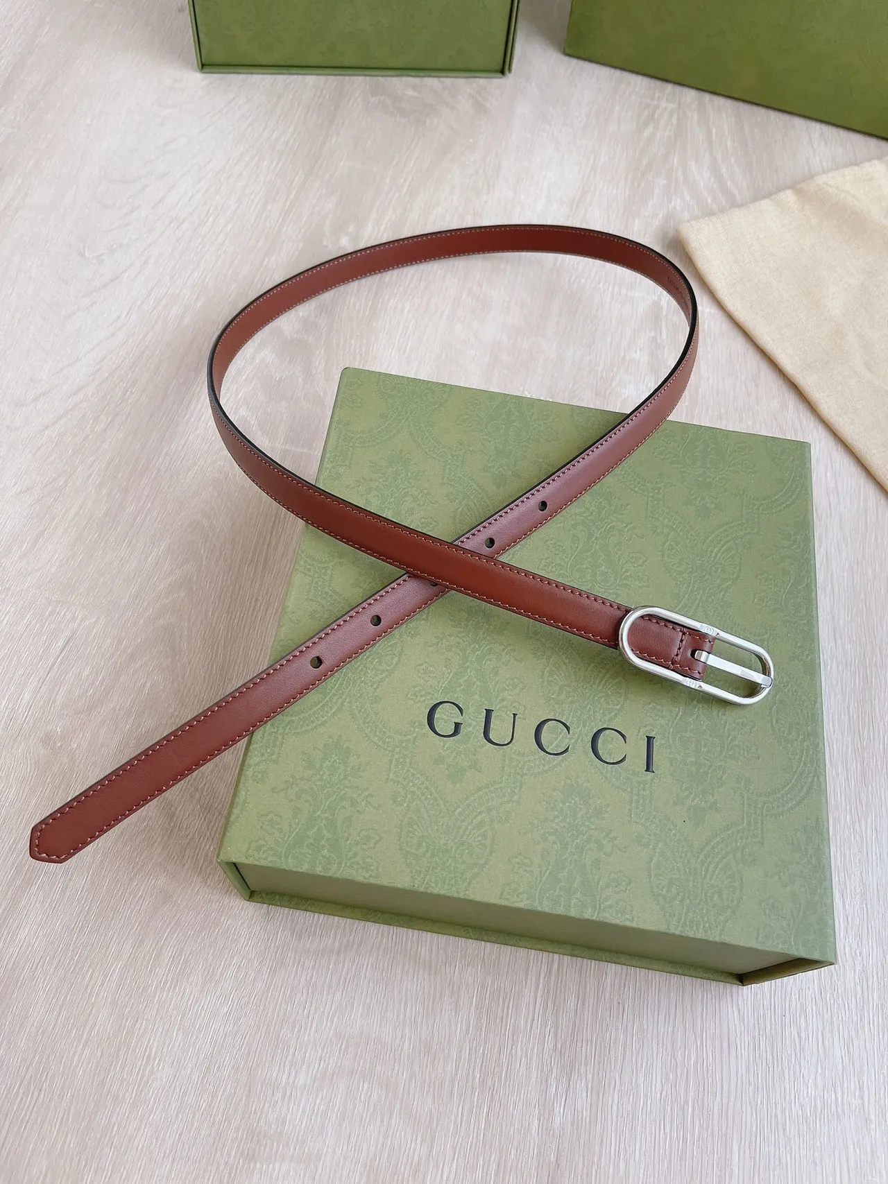 Gucci Horsebit 1955 Cinto Marrom Prateado Estreito Suave de Couro 4