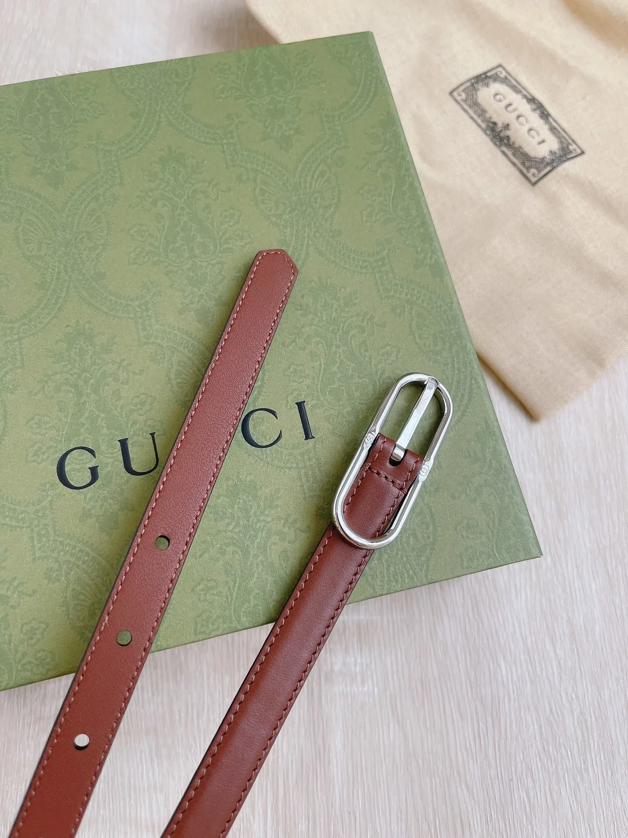 Gucci Horsebit 1955 Cinto Marrom Prateado Estreito Suave de Couro 5