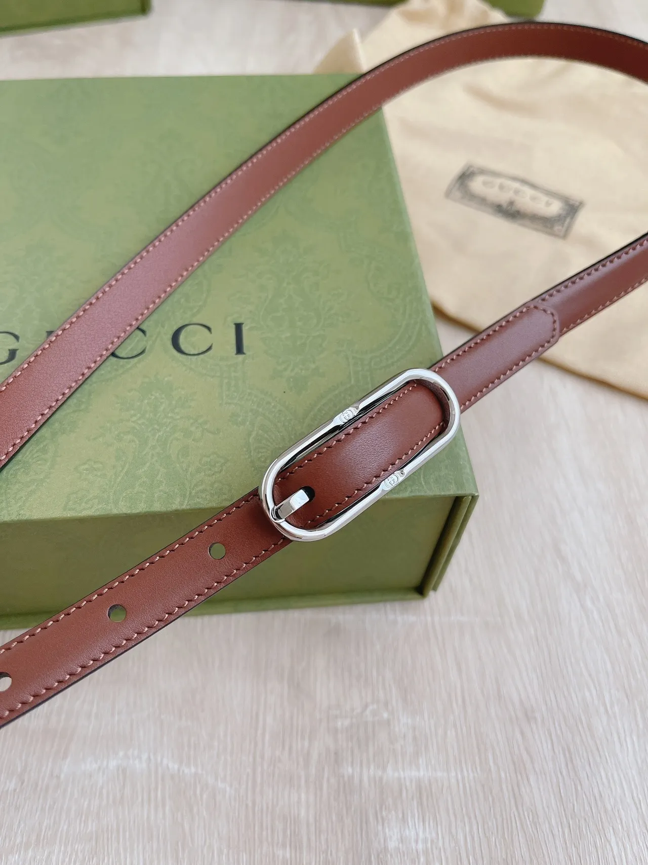 Gucci Horsebit 1955 Cinto Marrom Prateado Estreito Suave de Couro 6