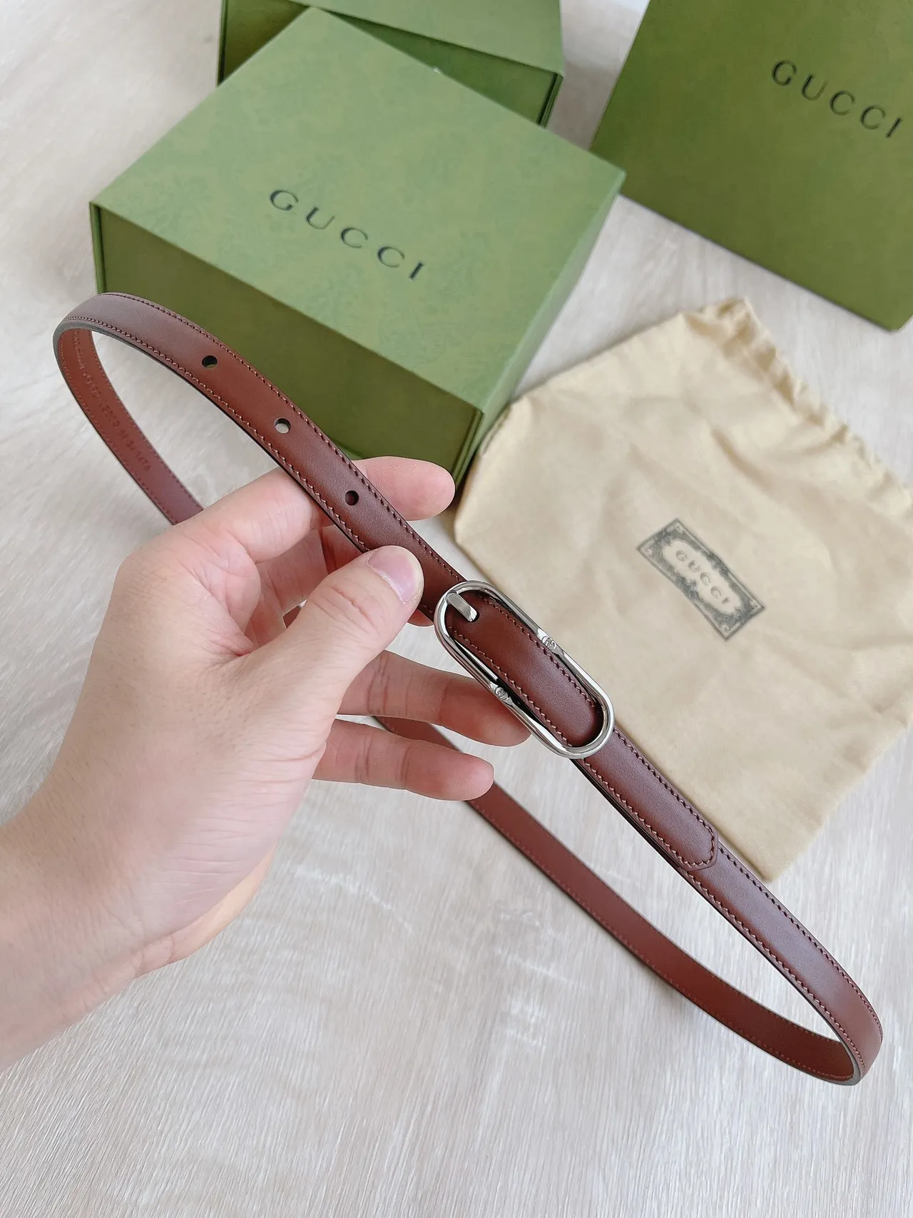 Gucci Horsebit 1955 Cinto Marrom Prateado Estreito Suave de Couro 7