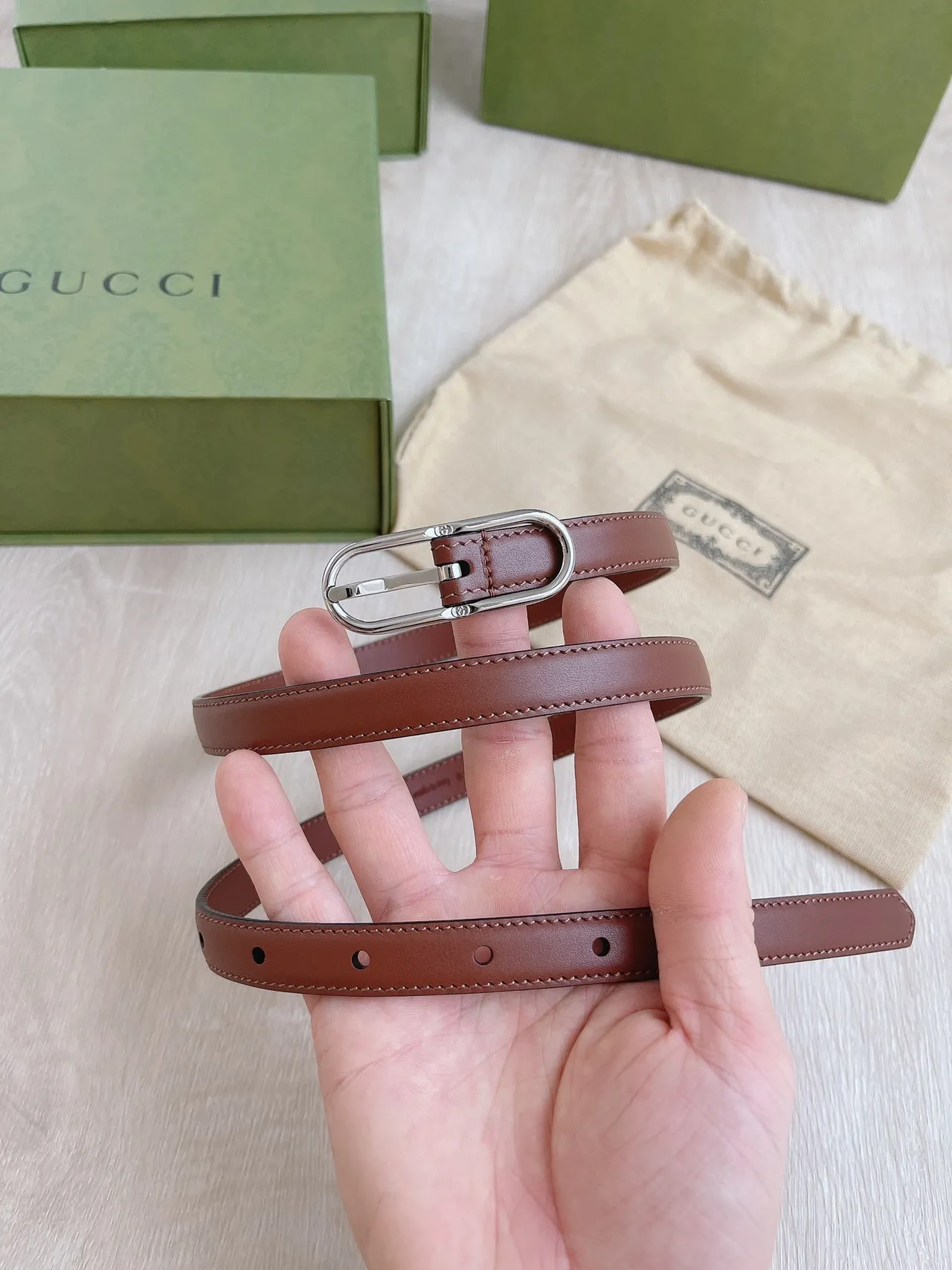 Gucci Horsebit 1955 Cinto Marrom Prateado Estreito Suave de Couro 8