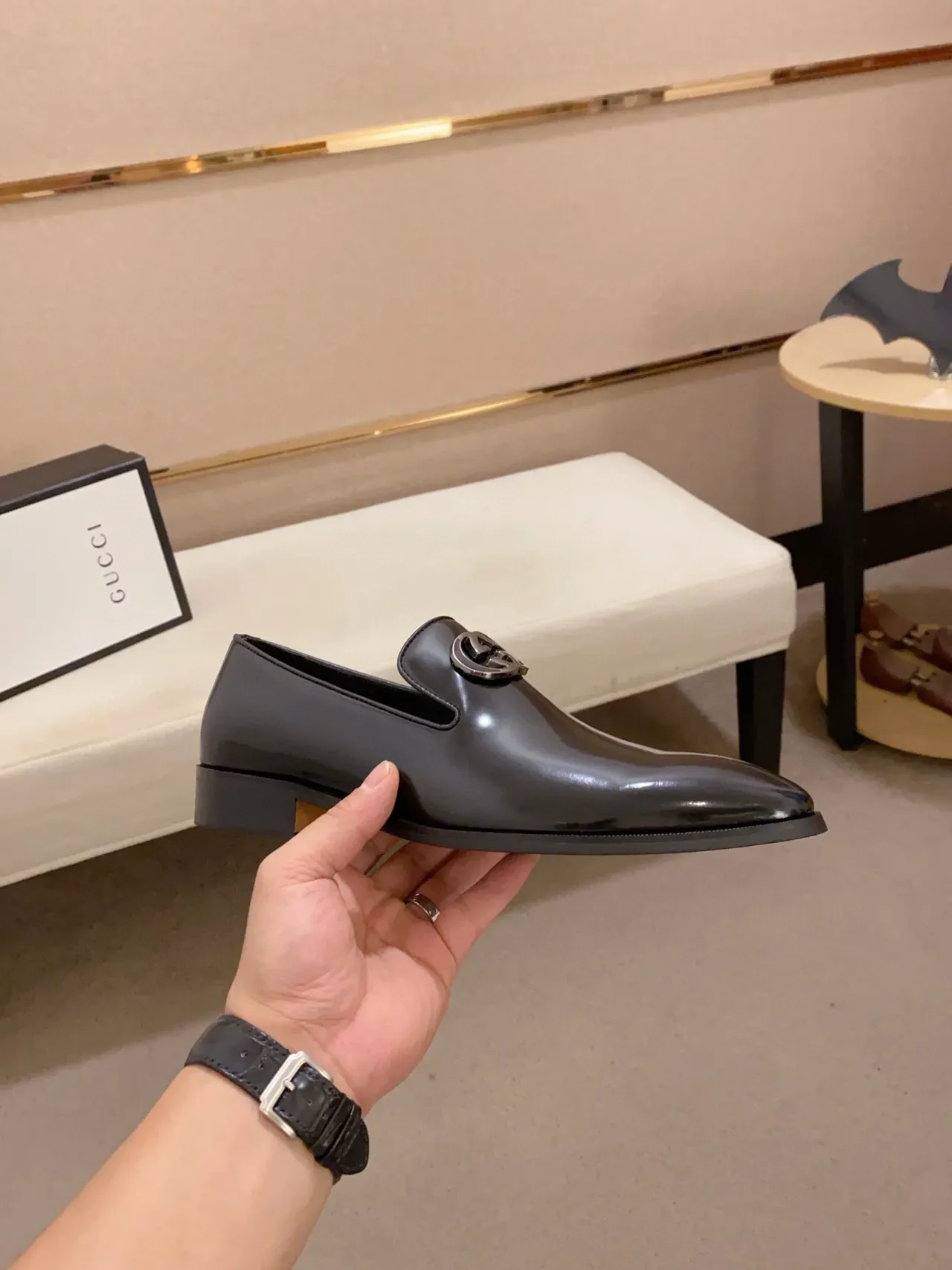 Gucci Horsebit 1955 चमकदार काली चमड़े की लोफर 4