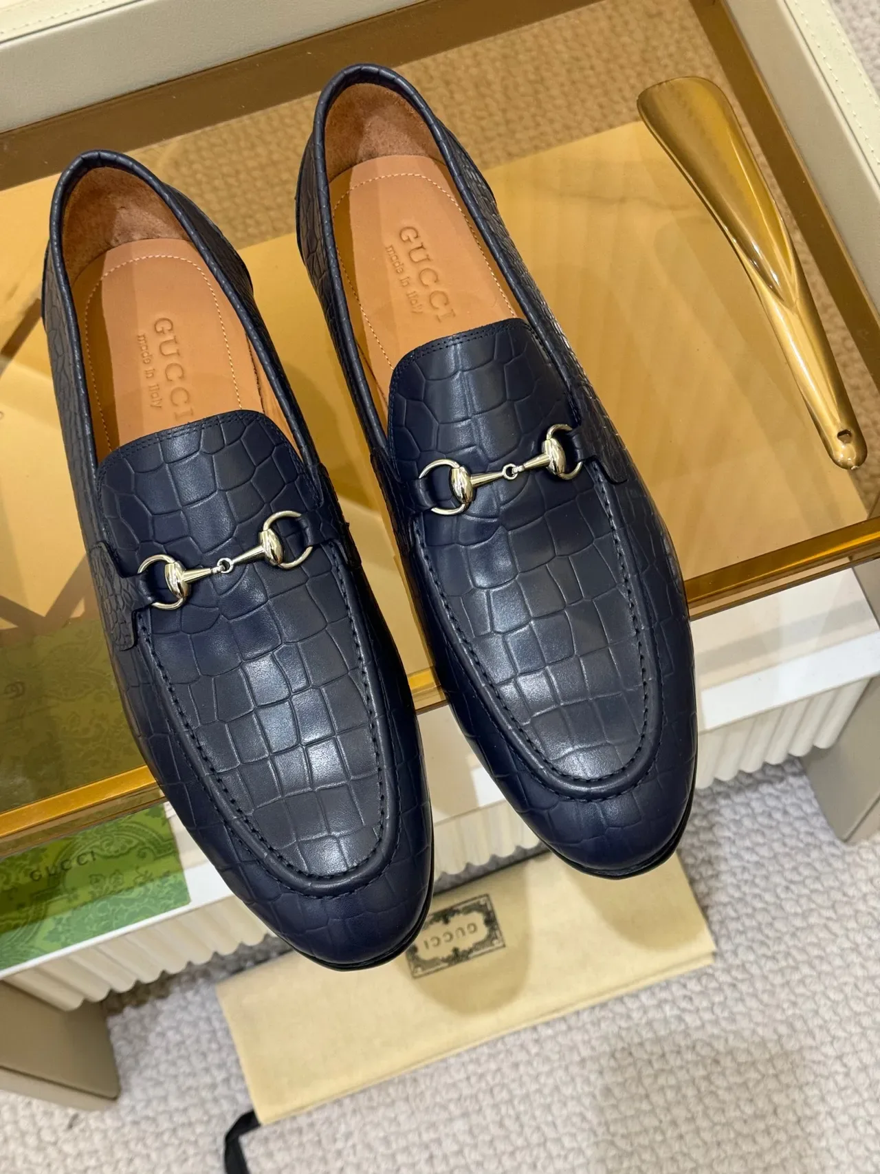 Gucci Horsebit 1955 Navy Croc-Embossed Leather Loafers 4
