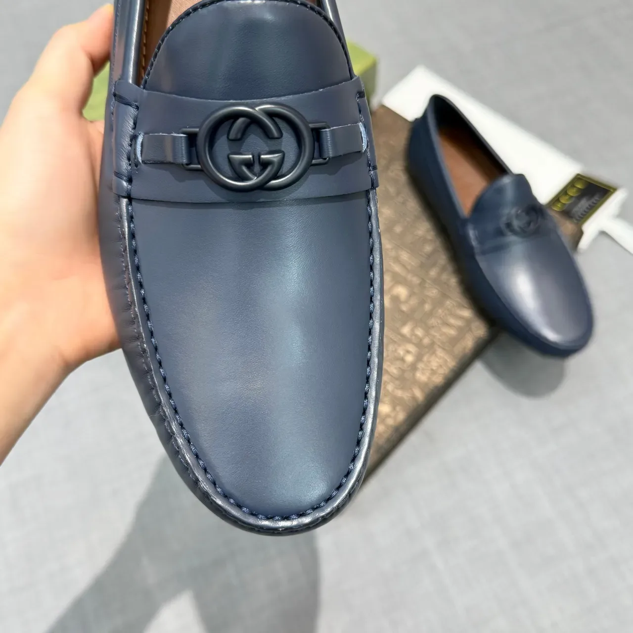 Gucci Horsebit 1955 Navy Leather Loafers 3