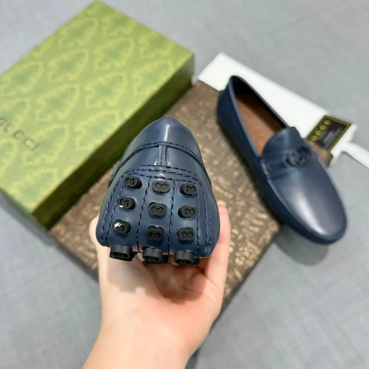 Gucci Horsebit 1955 Navy Leather Loafers 4
