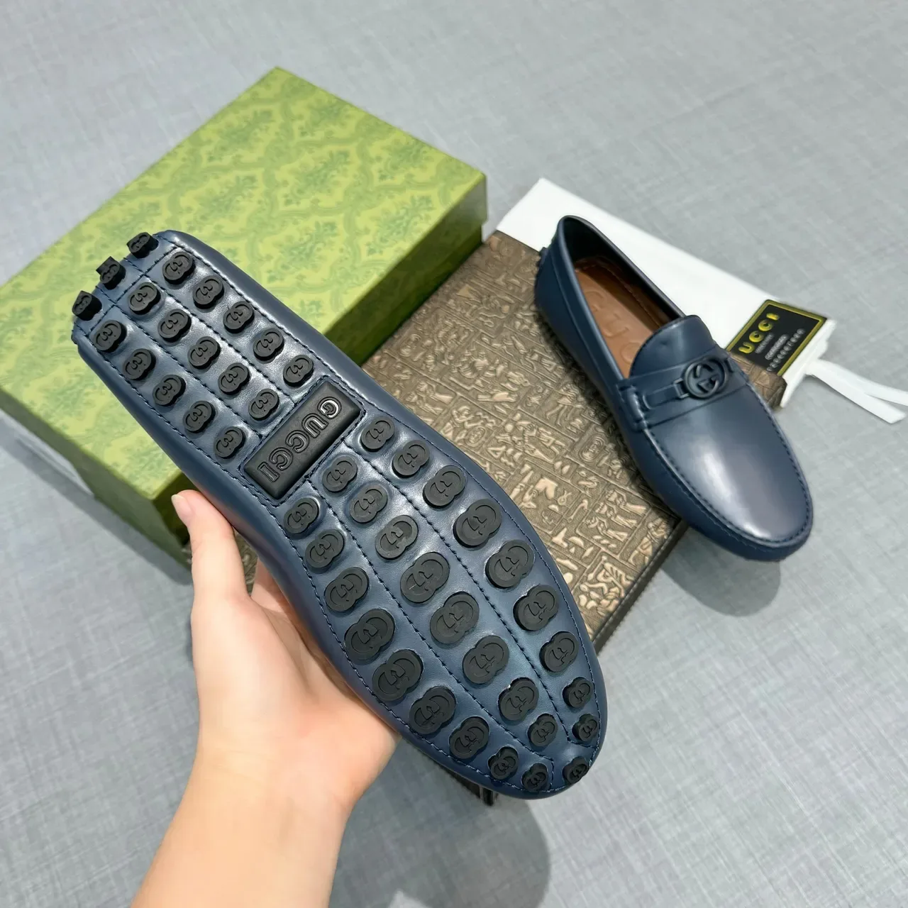 Gucci Horsebit 1955 Navy Leather Loafers 5