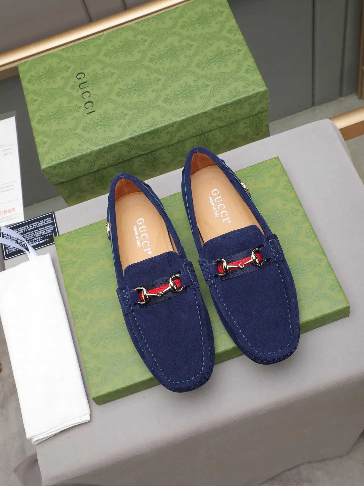 Gucci Horsebit 1955 Navy Suede Loafers 3