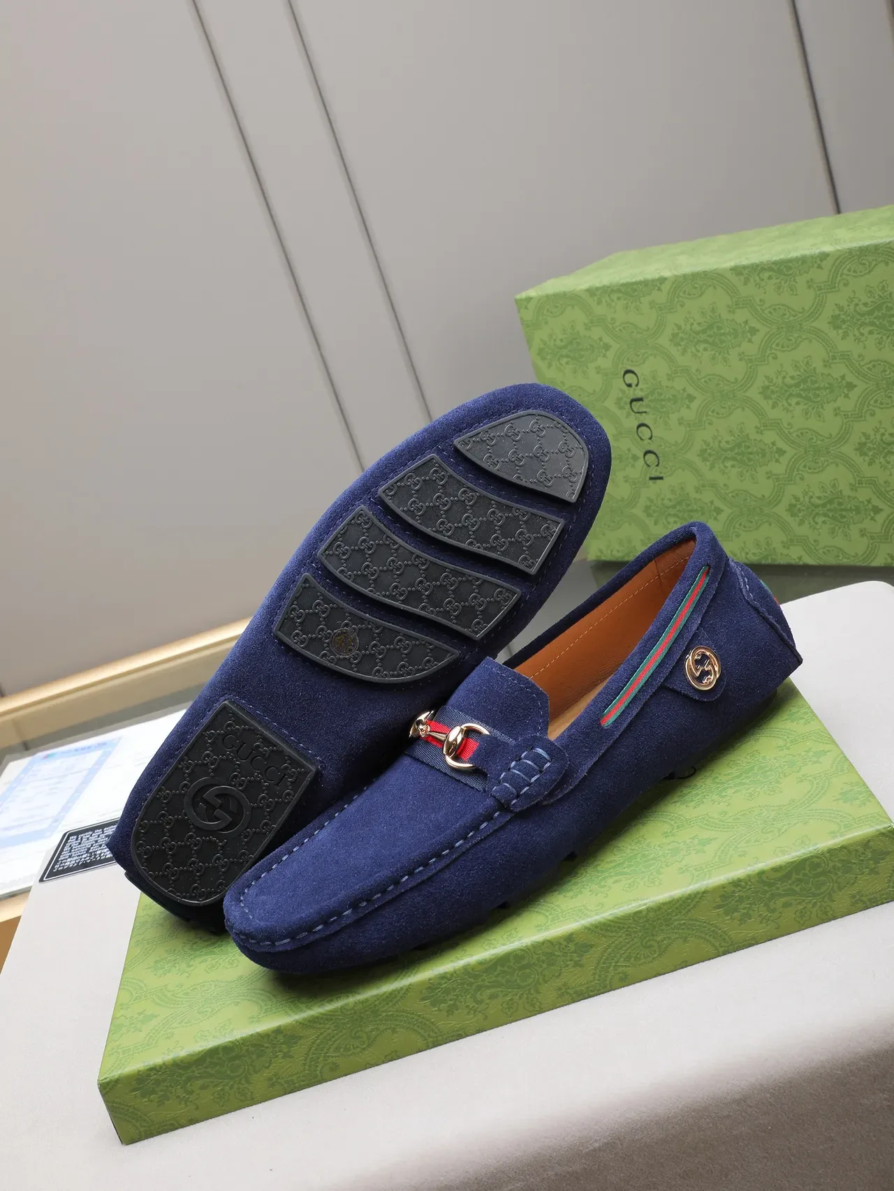 Gucci Horsebit 1955 Navy Suede Loafers 4