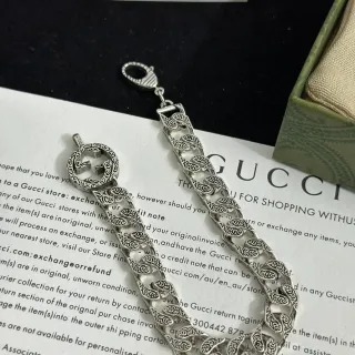 سوار Gucci Icon فضي ornate scroll-engraved chunky curb-link