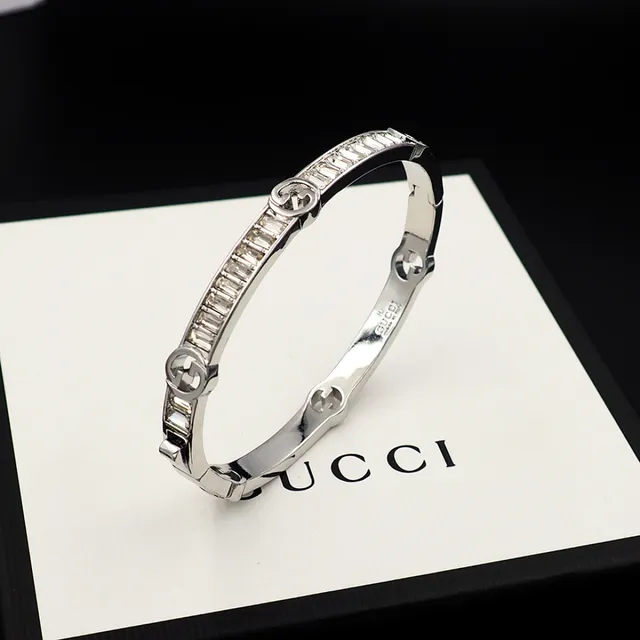 Gucci Interlocking G Baguette Crystal Bangle Bracelet 5