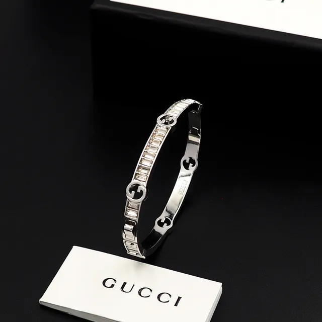 Gucci Interlocking G Baguette Crystal Bangle Bracelet 6