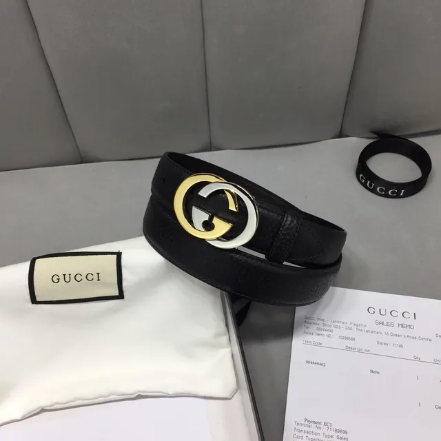 Gucci Interlocking G Cinto Preto de Dois Tons de Couro 2