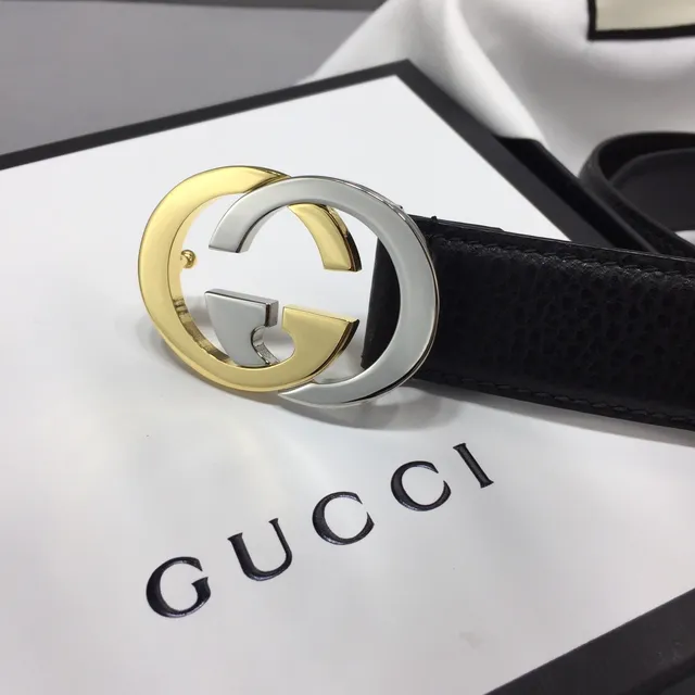 Gucci Interlocking G Cinto Preto de Dois Tons de Couro 3
