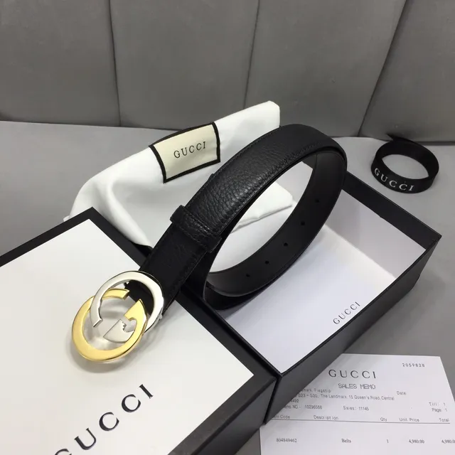Gucci Interlocking G Cinto Preto de Dois Tons de Couro 4