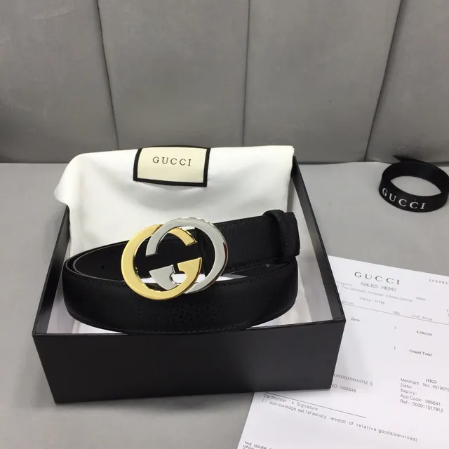 Gucci Interlocking G Cinto Preto de Dois Tons de Couro 5