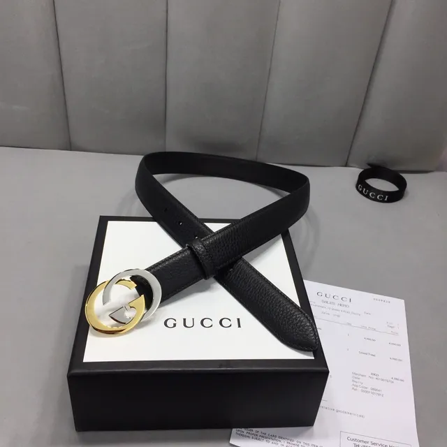 Gucci Interlocking G Cinto Preto de Dois Tons de Couro 6