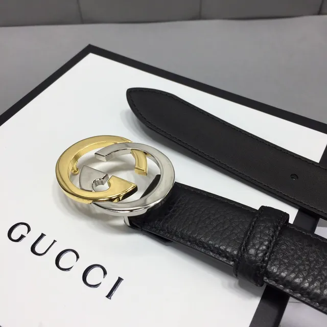 Gucci Interlocking G Cinto Preto de Dois Tons de Couro 8