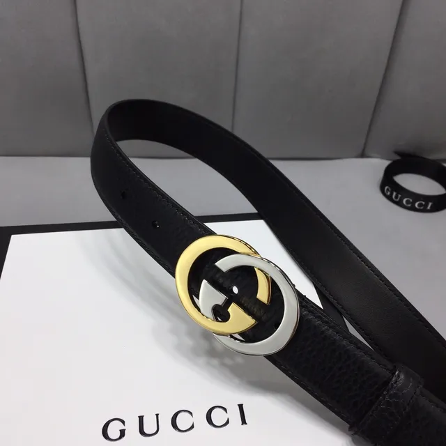 Gucci Interlocking G Cinto Preto de Dois Tons de Couro 9