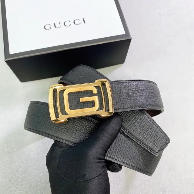Gucci Interlocking G Buckle Black Leather Belt 4