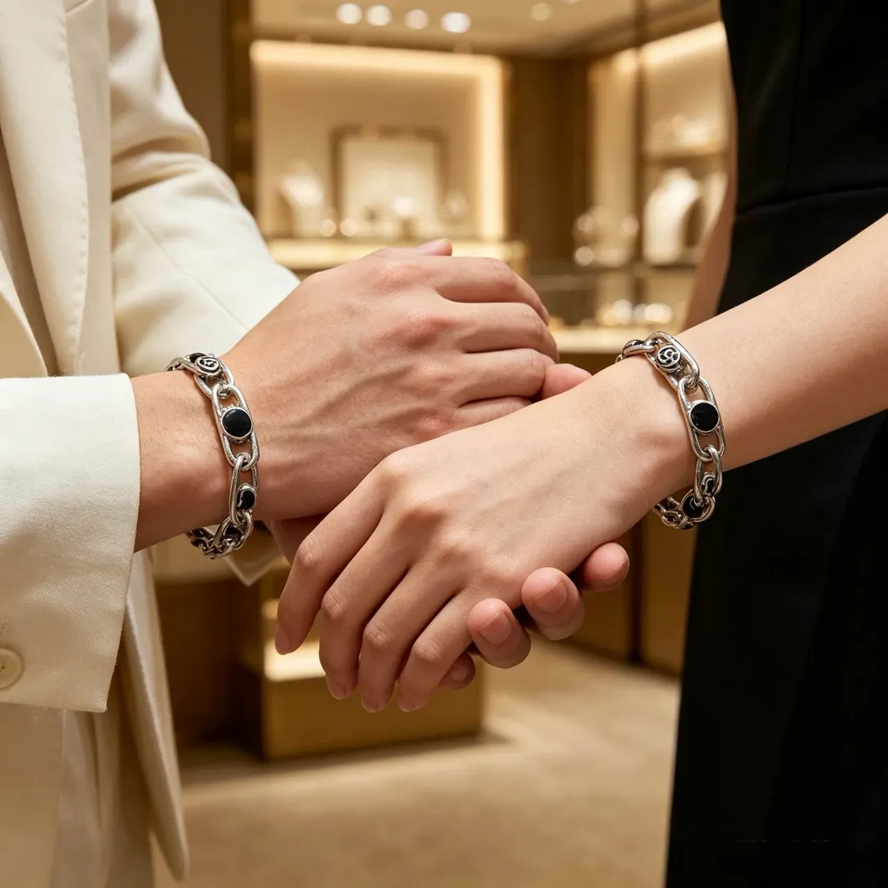 Gucci Interlocking G Chain Silver and Black Bracelet 7