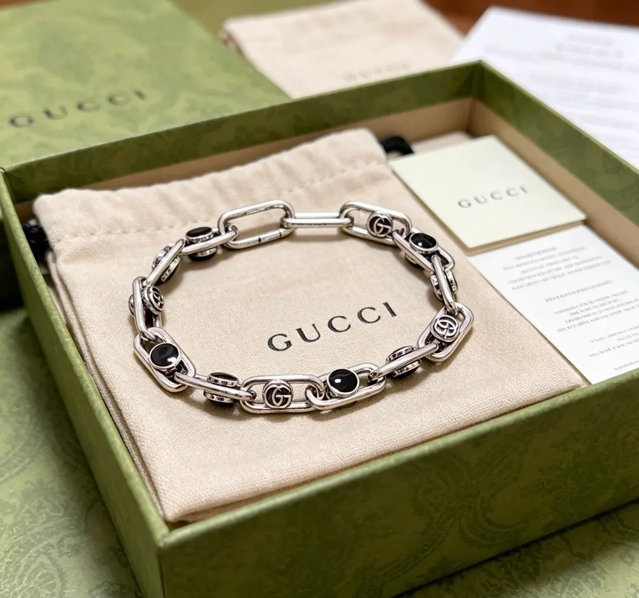 Gucci Interlocking G Chain Silver and Black Bracelet 8