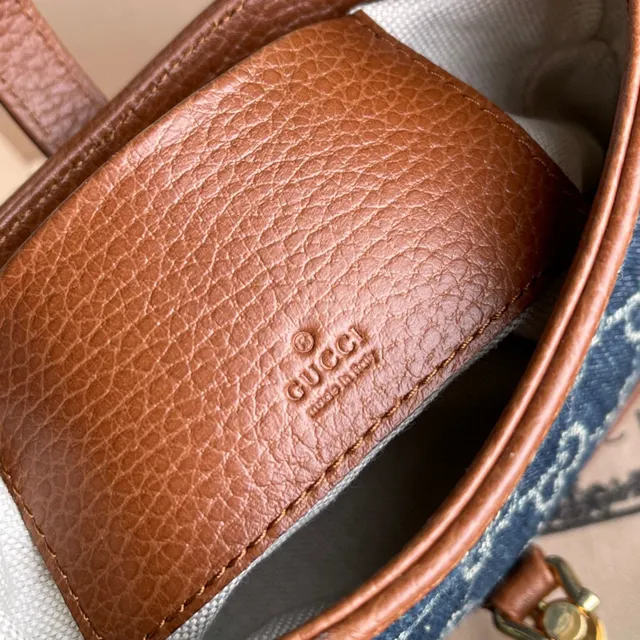 Gucci Jackie 1961 ডেনিম GG Monogram Tan Leather Boston Bag 2