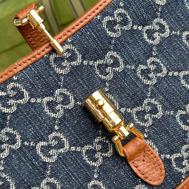 Gucci Jackie 1961 ডেনিম GG Monogram Tan Leather Boston Bag 4