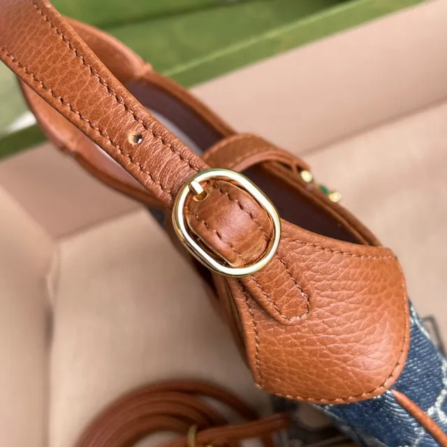 Gucci Jackie 1961 ডেনিম GG Monogram Tan Leather Boston Bag 5