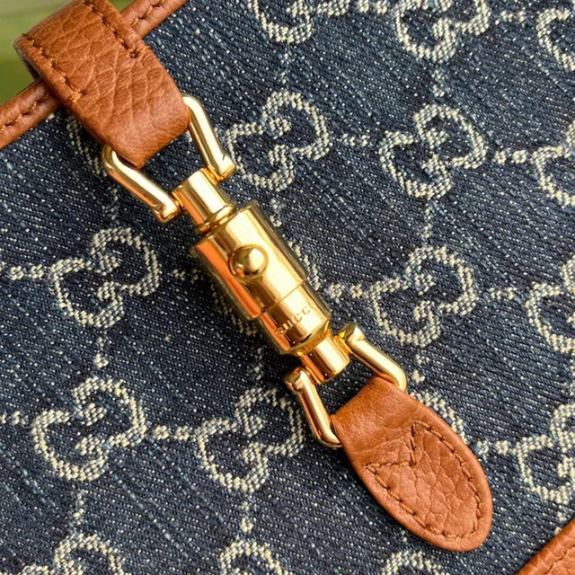 Gucci Jackie 1961 ডেনিম GG Monogram Tan Leather Boston Bag 6