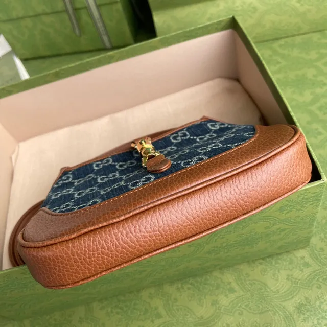 Gucci Jackie 1961 ডেনিম GG Monogram Tan Leather Boston Bag 7