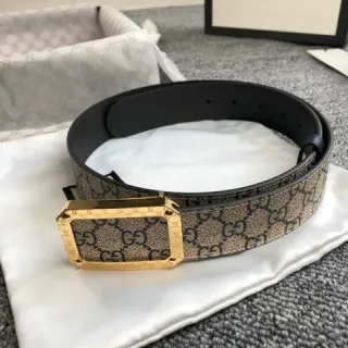 Gucci Ophidia भेजी काला GG मोनोग्राम कैनवास गोल्ड-टोन आयताकार बकल चमड़े का बेल्ट