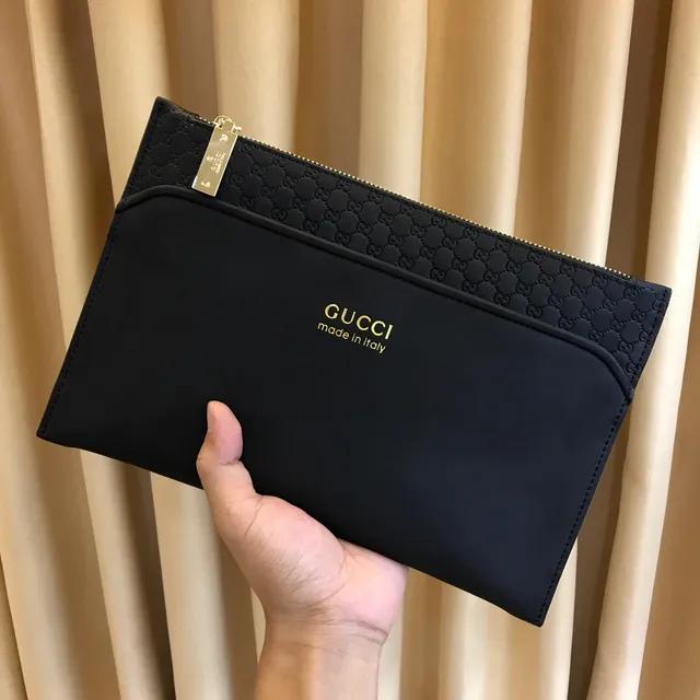 Gucci Ophidia काला सोने का मैट लेदर एम्बॉस्ड GG Monogram ट्रिम लिफाफा क्लच 8