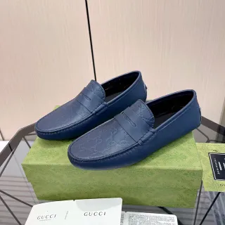 Gucci Ophidia 蓝色压花 GG Monogram 乐福鞋