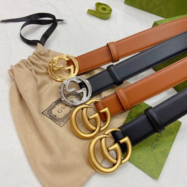 Gucci Ophidia Brown Gold Interlocking G Buckle Smooth Tan Leather Belt 6